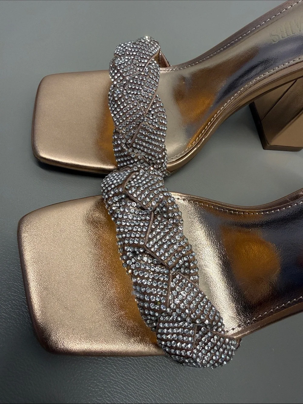 Dream Pairs Rose Gold Braided Crystal Strap Block Heels
